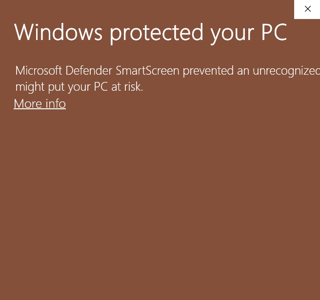 Windows SmartScreen showing the More info option.