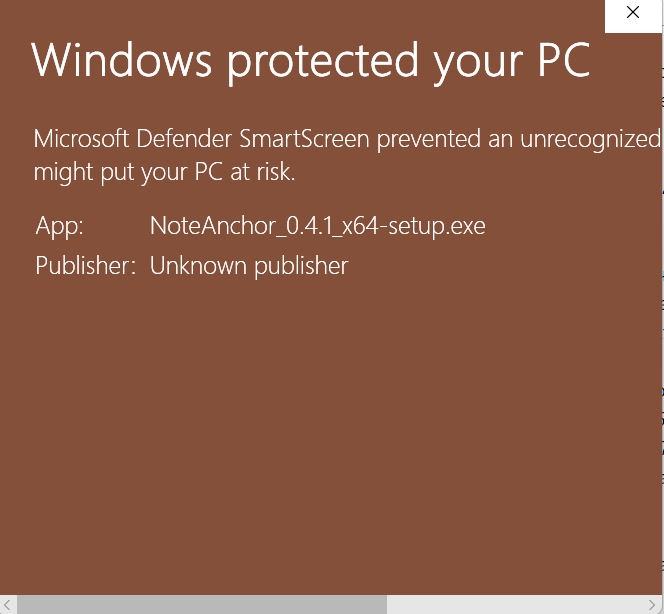 Windows SmartScreen expanded prompt after choosing More info.